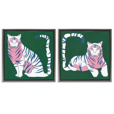 Fierce Lounging Tigers 2pc Floating Frame Set, design by Melissa Wang