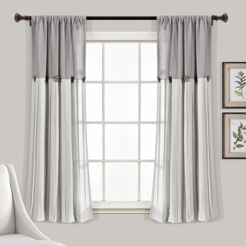Semi Sheer Curtain Single Panel, Gray/White