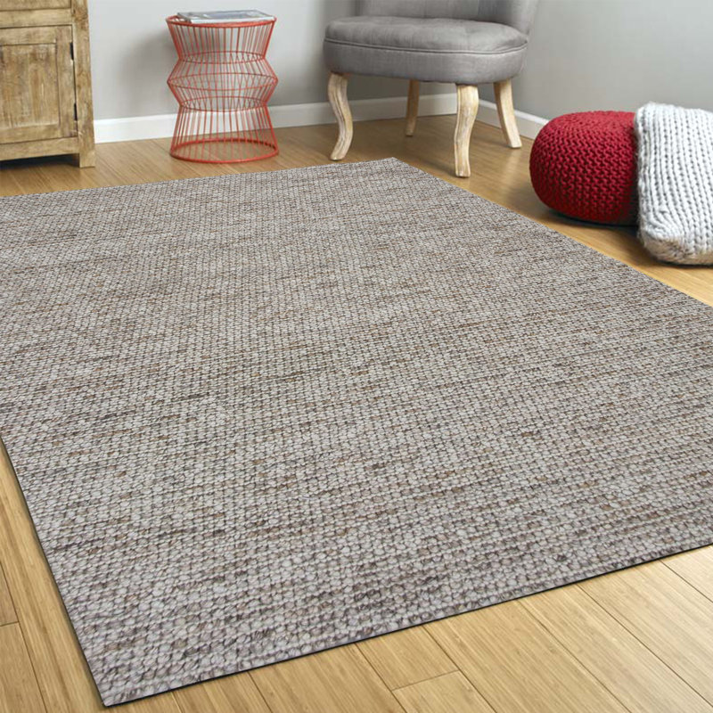 Mikaiyah Solid Color Machine Made Rectangle 5' x 7' Wool Area Rug in Natural Wool
