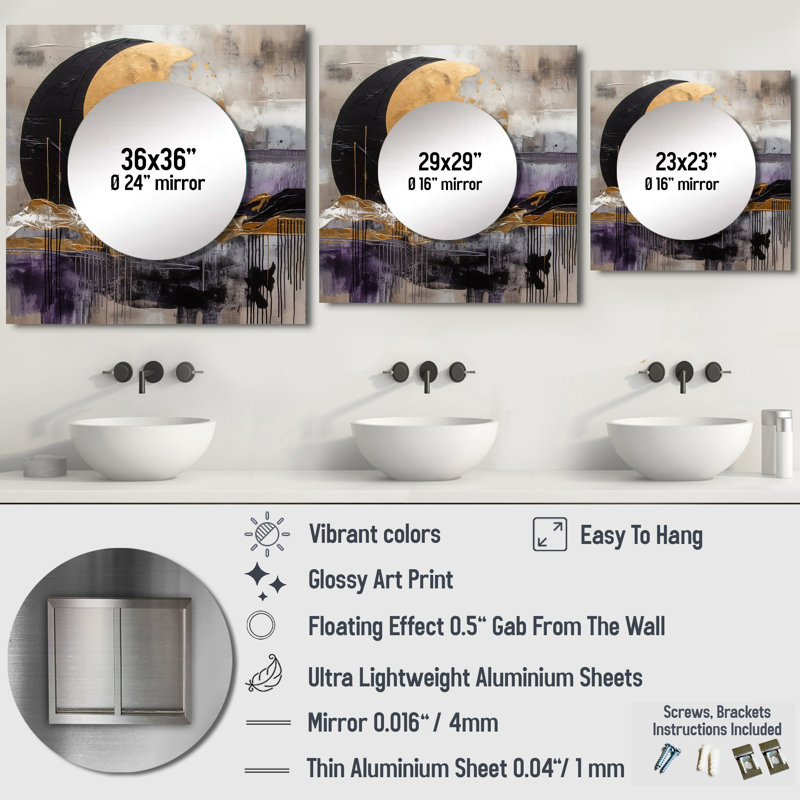 Arta - Miroir mural décoratif moderne paysage pour chambre à coucher, 29 po x 29 po