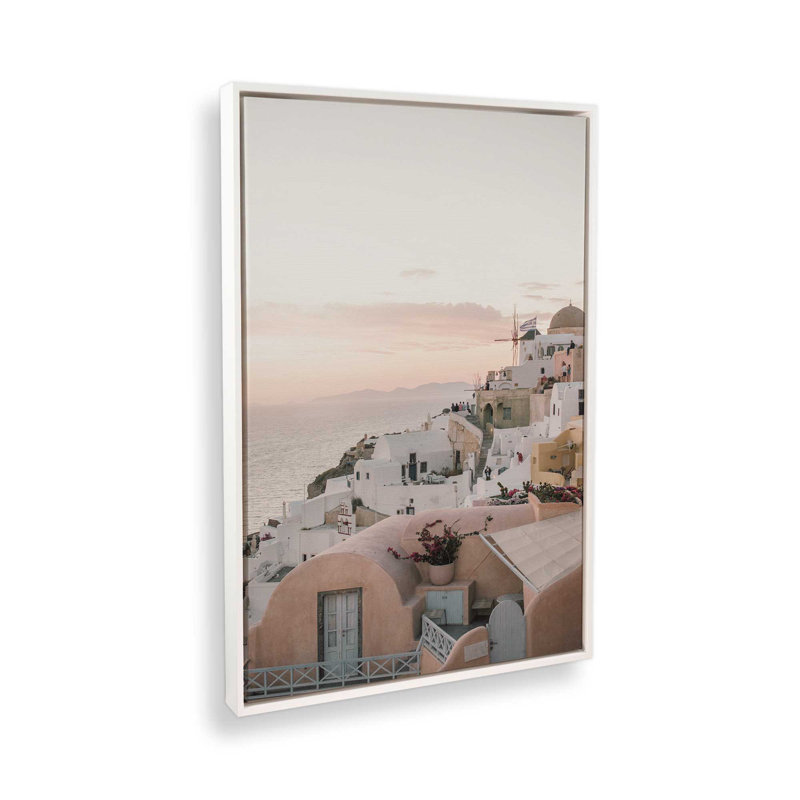 «Sunset Over Santorini», reproduction sur toile, H 18,75 po x l 12,75 po x P 1,75 po, Cadre flottant blanc opaque