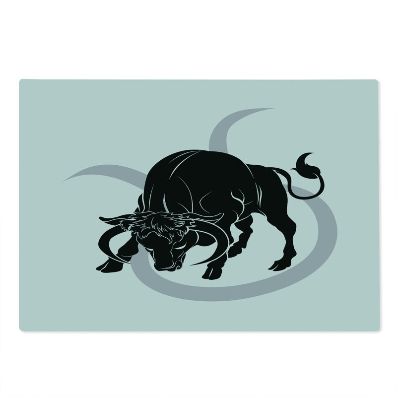 Ambesonne Zodiac Taurus Cutting Board Large Size Black Ox and Sign Pale Grey Black White