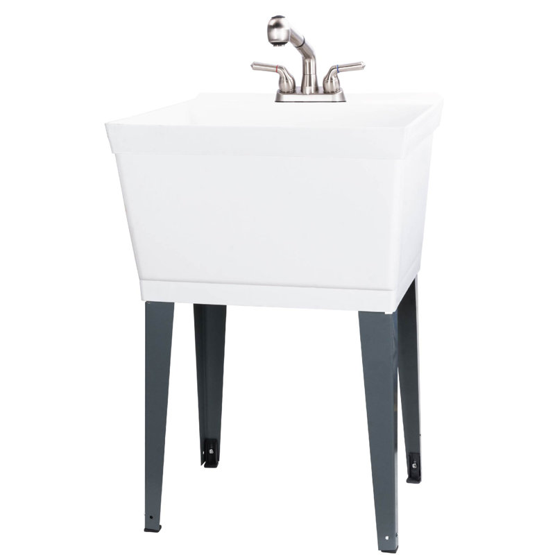 23.5'' L x 22.875'' W Freestanding Laundry Sink with Faucet, White, Stainless