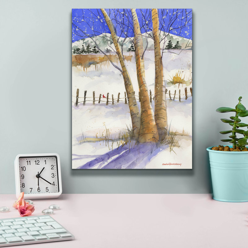 Art mural sur toile Winston Porter «Birch With Cardinal» par Annelein Beukenkamp, H 16 po x l 12 po x P 0,75 po