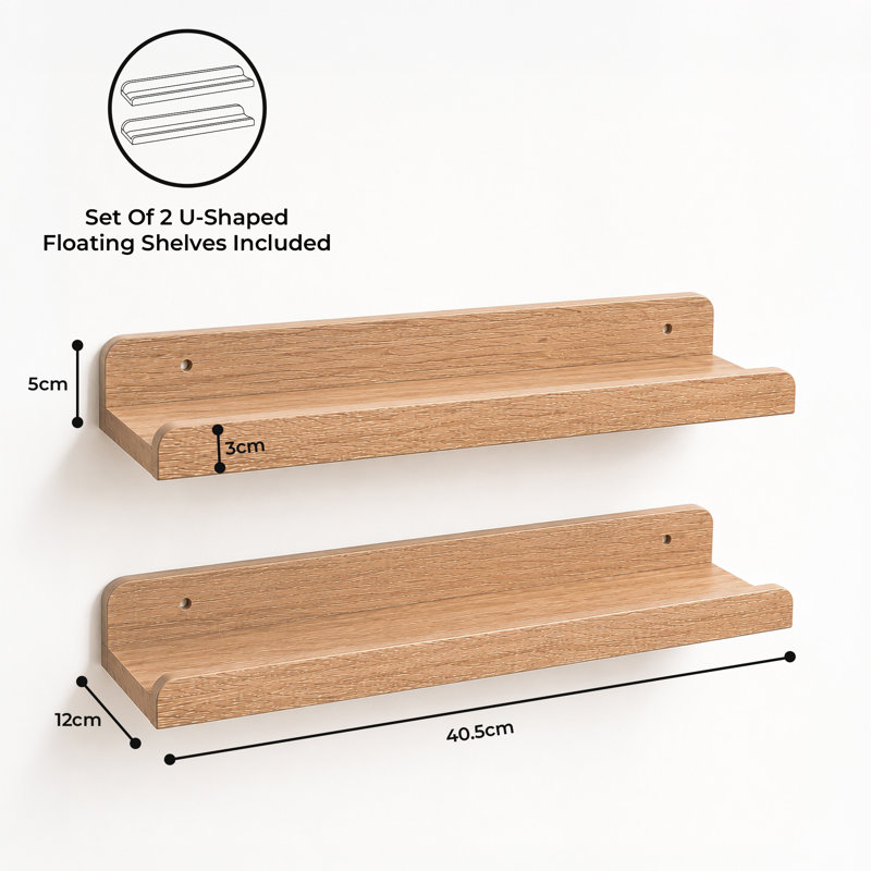 2 Piece MDF Floating Shelf, Walnut