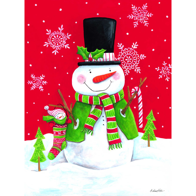 «Gaelen Baby In Stocking Wit Snowman», reproduction sur toile tendue, H 30 po x l 20 po