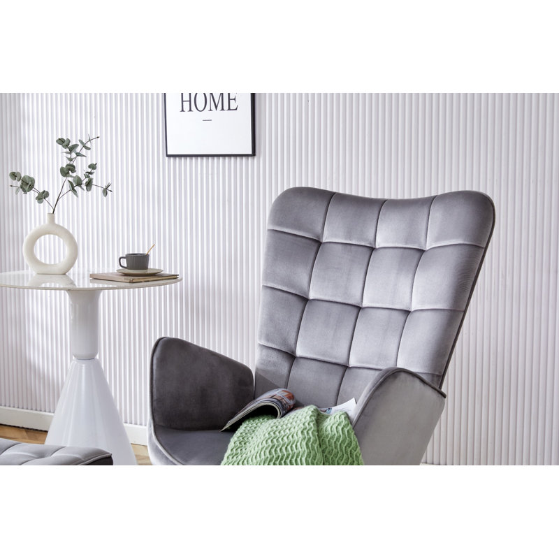 Addae Velvet Recliner With Footstool, Grey
