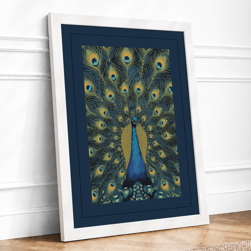 Peacock's Grand Display Boho - Framed Print, A2 - 59.4 x 42.0 cm, White