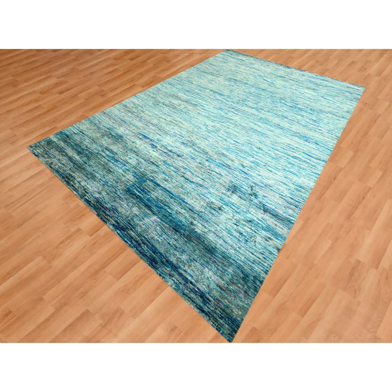 Tapis oriental uni 8 pi 7 po x 12 pi 2 po, de couleur unie, doux au toucher, noué à la main, en soie pure Sari