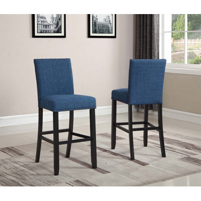 Biony Fabric Bar Stools With Nailhead Trim, Set Of 2, Durable Hardwood Frame And Comfortable Upholstery For Elegant Seating