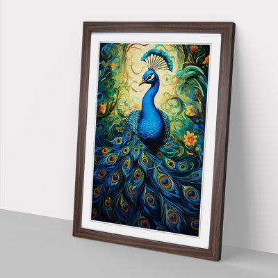 Peacock Action No.2 - Single Picture Frame Print on Wood
