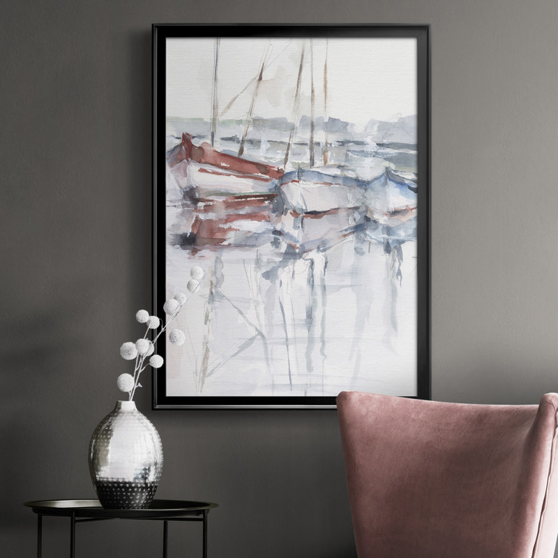 «Petaluma Watercolor Harbor Study II», toile encadrée de qualité supérieure - prête à être accrochée, Cadre noir