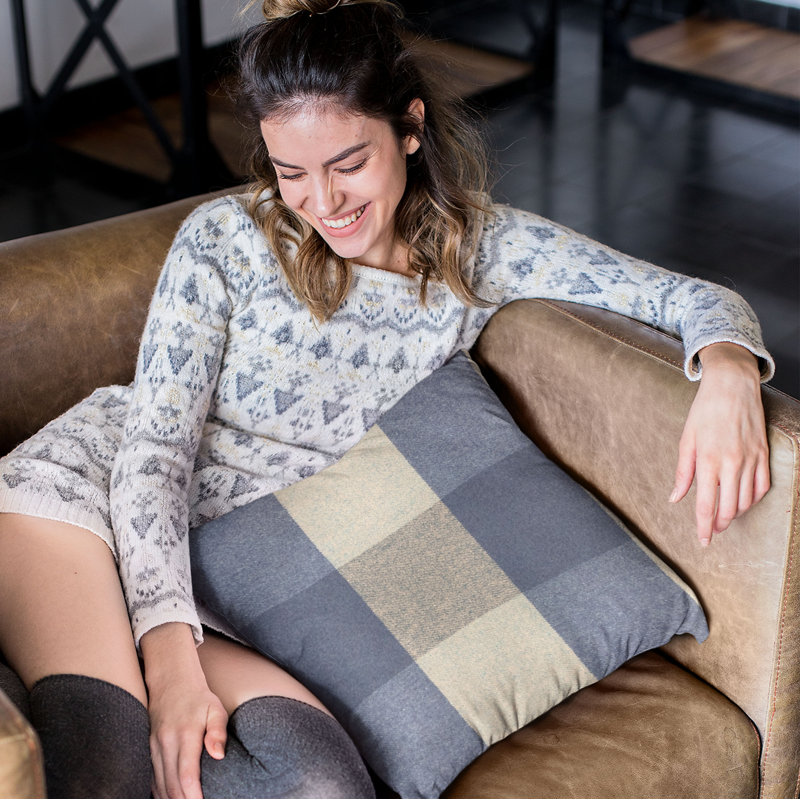 Squares Plaid Outdoor Reversible Throw Pillow, 20" x 30"