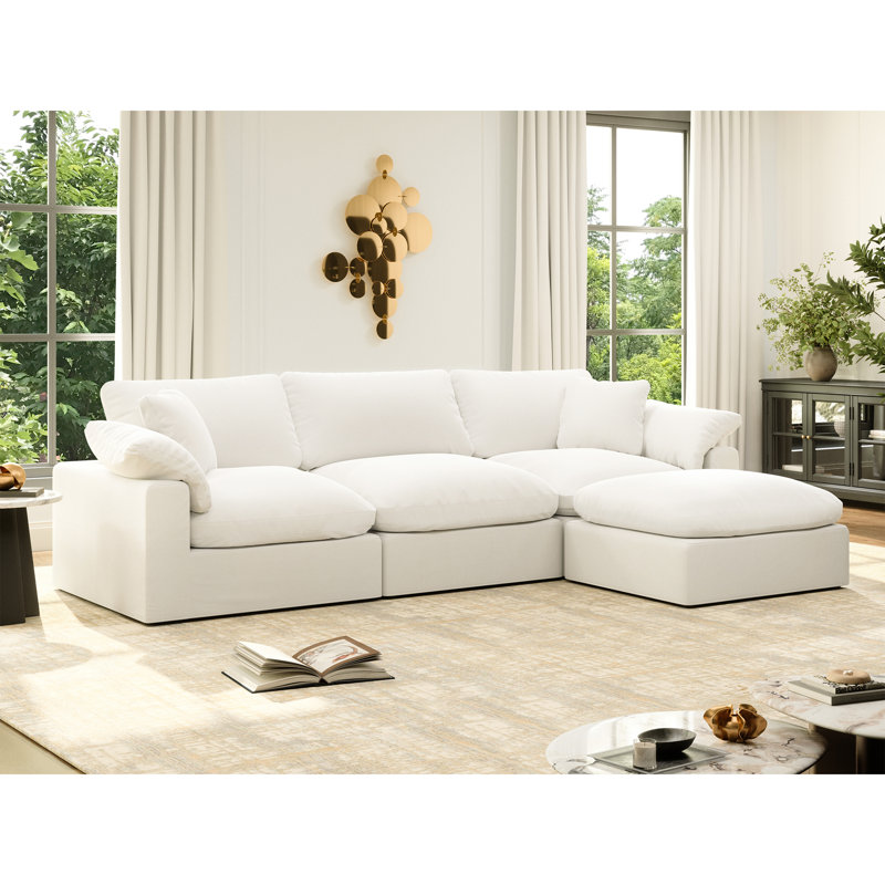 Canapé-lit modulaire Rawls, H 25,2 po x l 110,8 po x P 71,5 po, 4, Blanc