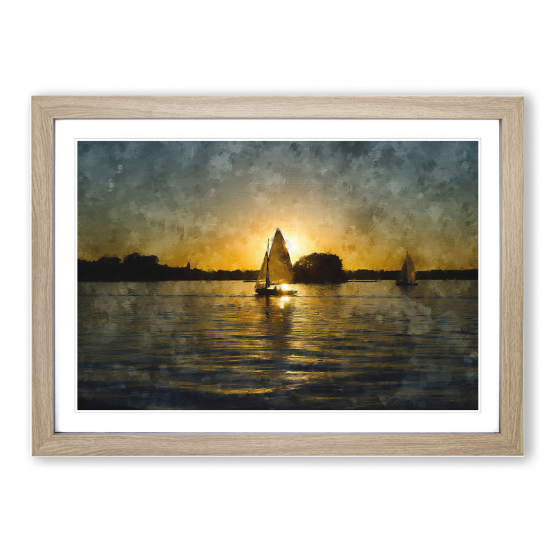 Sailboats on the Lake - Picture Frame Graphic Art, Oak Framed, 48cm H x 65cm W x 2cm D