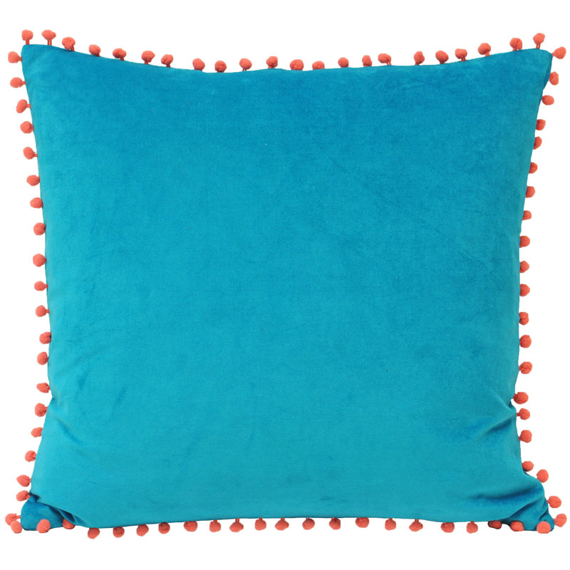 Fida Velvet Pom Pom Cushion Cover, Teal