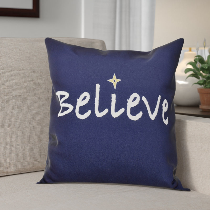 A Way With Words Embroidered Reversible Throw Pillow, 16" H x 16" W, Navy Blue
