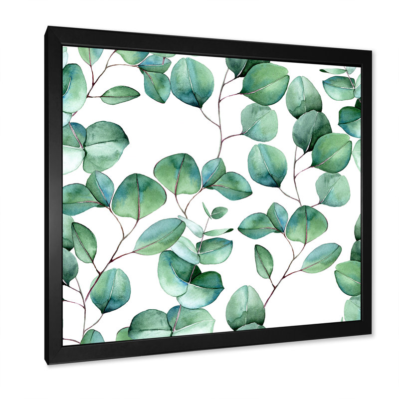 «Eucalyptus Branch On White II», reproduction d'art sur toile tropicale, Cadre photo noir, H 36 po x l 36 po