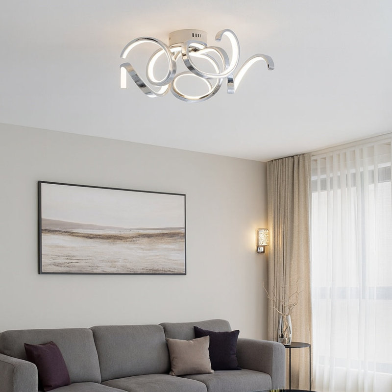 LED Semi Flush Mount, Polished Chrome, 19.5cm H x 46cm W x 50cm D