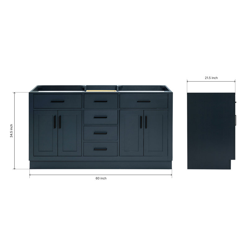 60" Double Bathroom Vanity Base Only, Matte Black, Midnight Blue