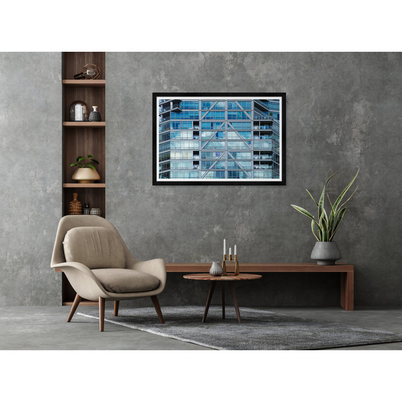Graphic Building Scape With Terraces Graphic Building Scape With Terraces In Blue by Tim Klein - Single Picture Frame Print