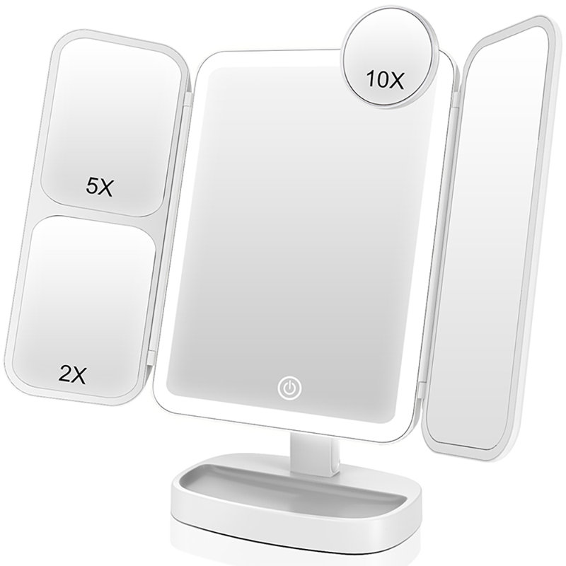 Freestanding Mirror with Shelves, White