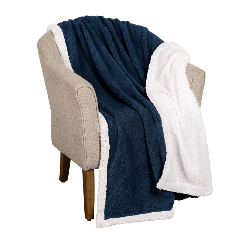King Size Navy Blue Fleece Sherpa Reversible Blanket