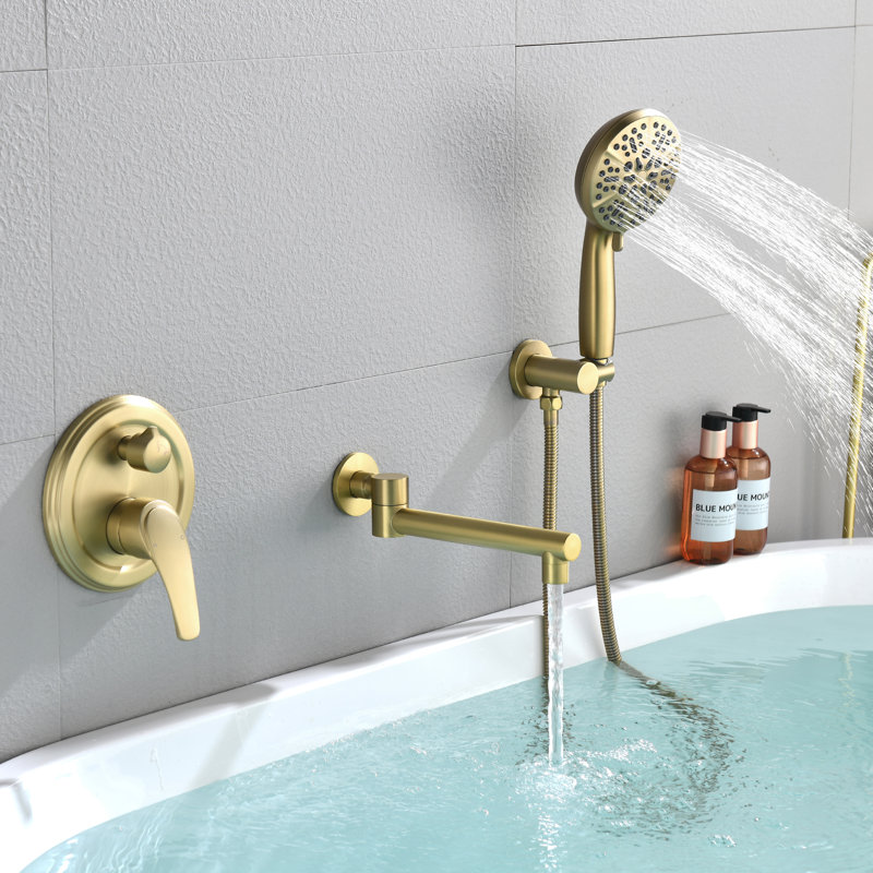 Système de douche à 2 fonctions avec douchette et bec de baignoire, Or brossé