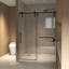 Porte de douche coulissante sans cadre 44-48 "x 76" H, verre trempé transparent 5/16 "(8Mm), cadre en acier inoxydable