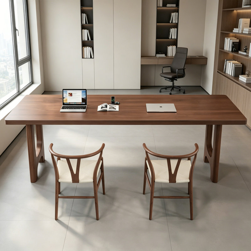 Modern Rectangular Solid Pine Wood Desks, 29.52" H x 86.61" W x 23.62" D