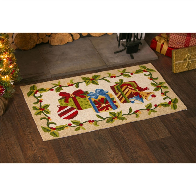 Vert/Ivoire intérieur/extérieur crochetés à la main Tapis décoratif