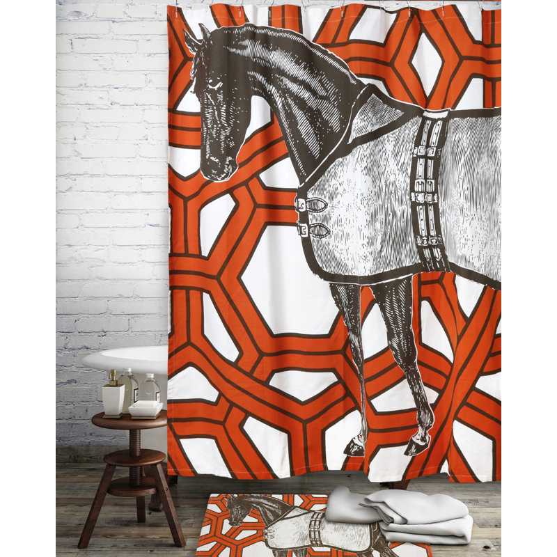 Rideau de douche simple 100% coton thoroughbred geo + crochets Bethune