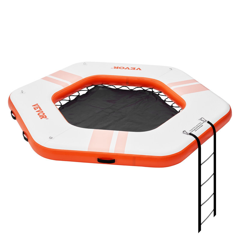 Quai flottant gonflable, plate-forme de quai gonflable de 8,5 pi avec piscine en filet de trampoline de 5 pi, tapis flottant antidérapant avec sac portable et échelle détachable pour la détente à la plage