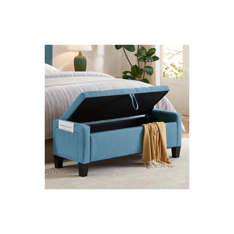 Ottoman with Storage, Storage Ottoman Bench with Safety Hinge 350 lbs Weight, Light Blue-Linen