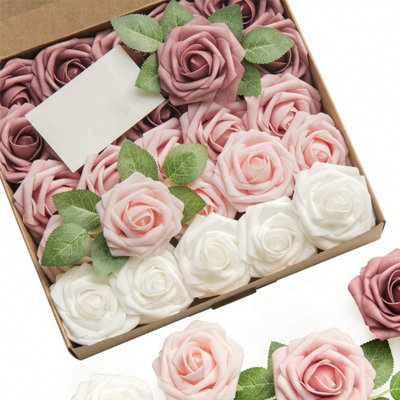 25 pièces de fleurs artificielles artificielles en mousse rose pour les bouquets de mariage bricolage, tables de fête florales, décorations pour la maison