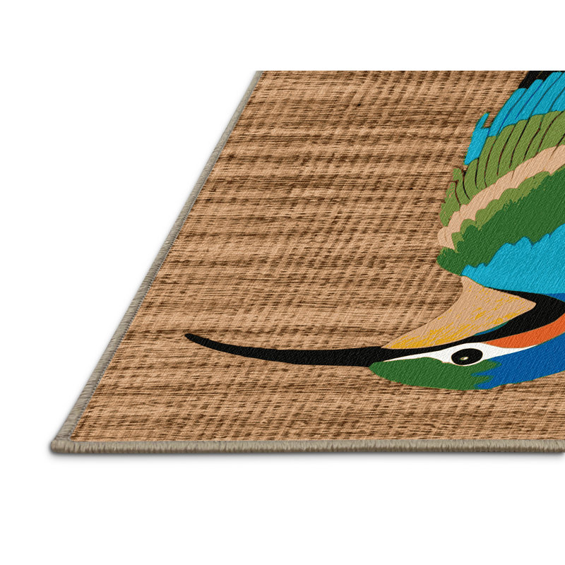 Washable Rainbow Bee eater Birds Area Rug, Square 6'