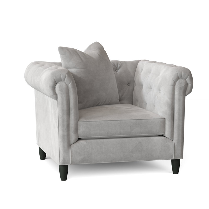Fauteuil Chesterfield l 43 po Caspar, Chenille huître céleste