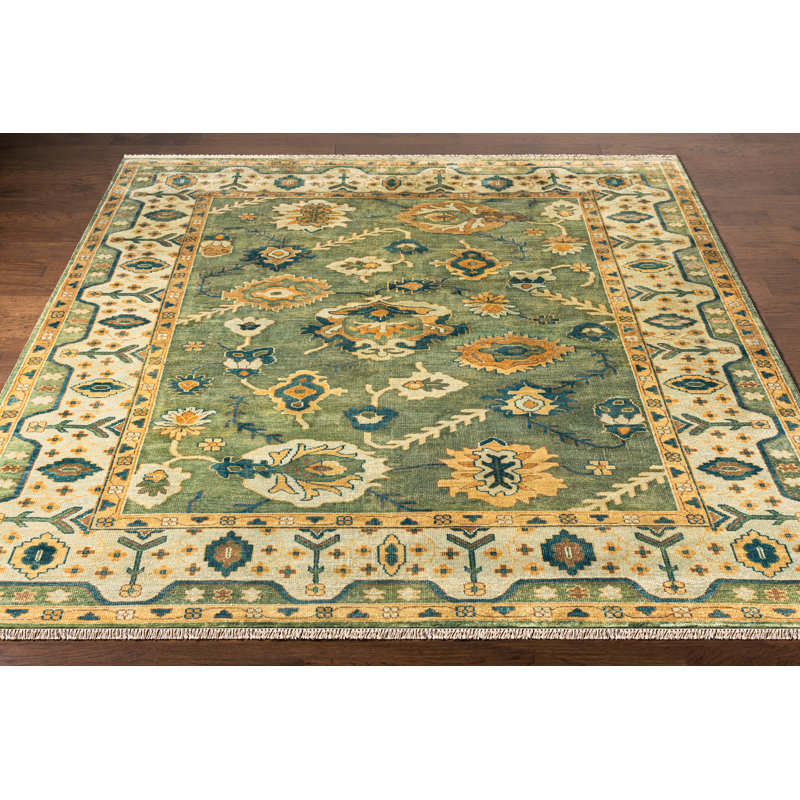 Oriental Hand Knotted Wool Olive/Beige Area Rug, Rectangle 2' x 3'