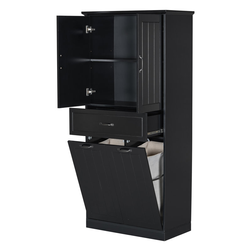 Armoire de rangement pour salle de bain avec deux paniers à linge, Noir