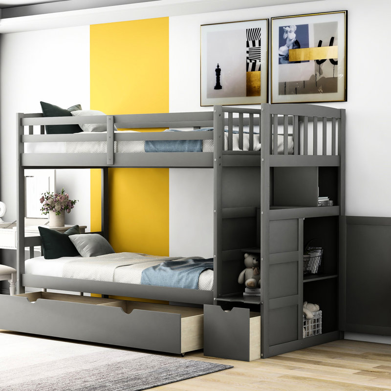 Lit superposé simple / double convertible avec rangement organisé - Gris - Caractéristiques, Gris