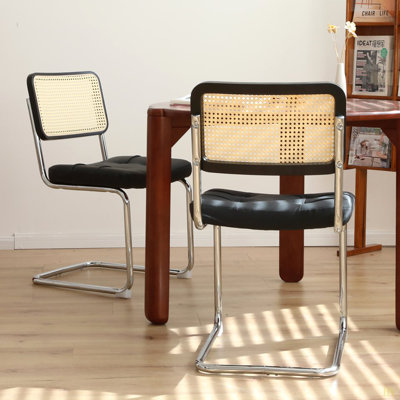Dining Chairs Set Of 2, Fauex Leather Rattan Side Accent Chairs With Chrome Legs, Modern Mid Century Breuer Designed Chairs, Upholstered Dining Living Room Kitchen Chairs (2Pcs)