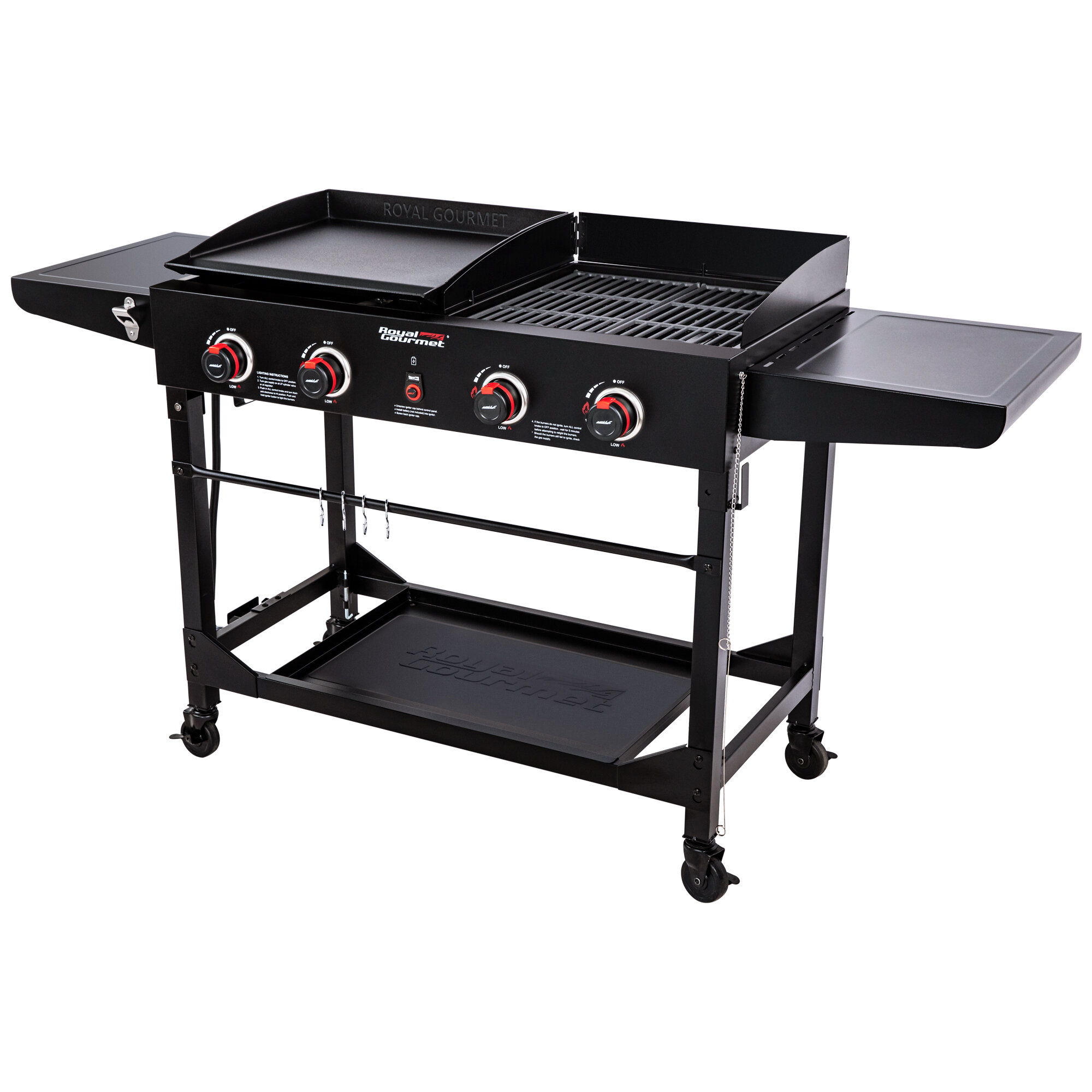 Royal Gourmet Portable Tabletop Griddle Combo 4-Burner Gas Grill