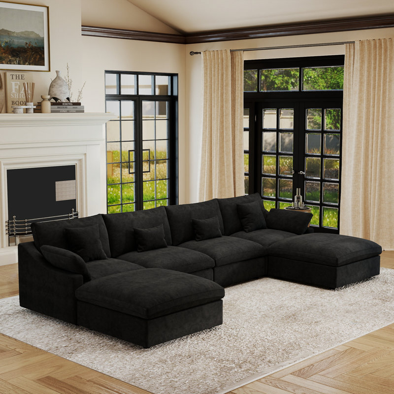 Canapé modulaire rembourré en U symétrique avec repose-pieds, Black Foam