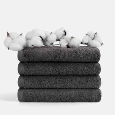 Hand Towels with Hanging Loop (4-Pack 16x28in), Organic Cotton, Siro Spun, Quick-Dry & Super Absorbent Durable for Bathroom & Gym, Vacuum-packed, OEKO-TEX Certified, Gray