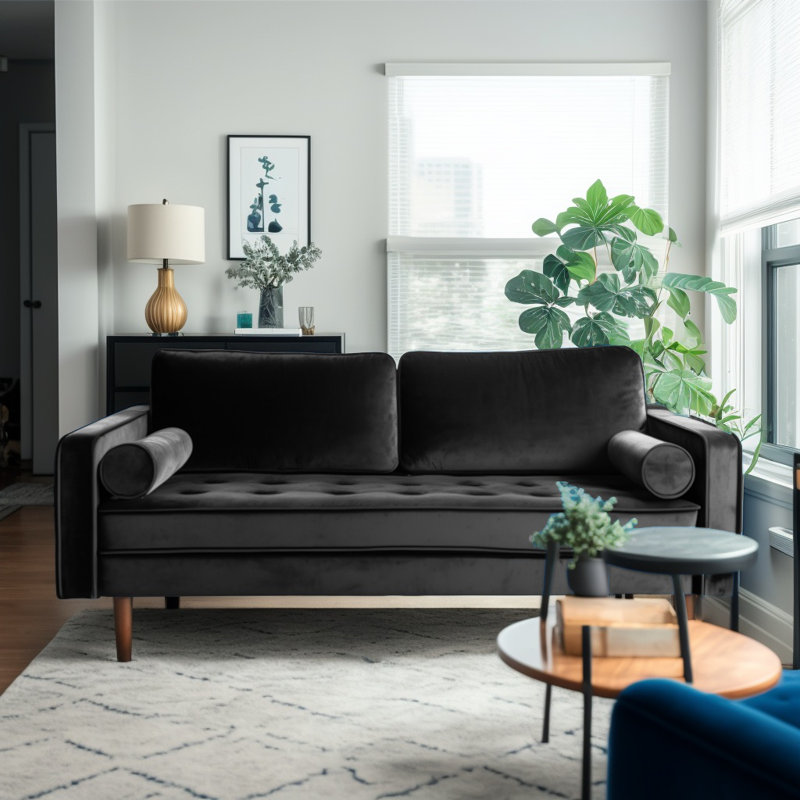 Laurindo 70'' Velvet Sofa, Black