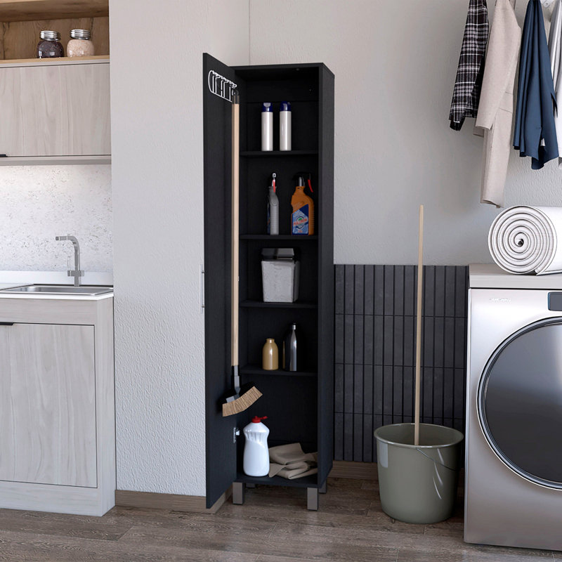 Armoire 1 porte avec 3 porte-balais, Noir