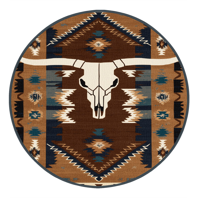  Tapis lavable Longhorn Cow Southwestern, Circulaire 5 pi x 5 pi