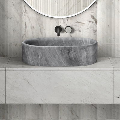 Carrara Grey Natural Marble Bathroom Vessel Sink