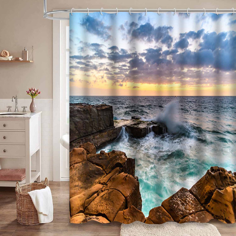 Rideau de douche avec 12 crochets Sunrise, L 72 po x l 78 po