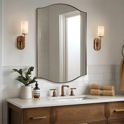 Dual Arch Scalloped Rectangular Bathroom Wall Mirror | Stainless Steel Frame